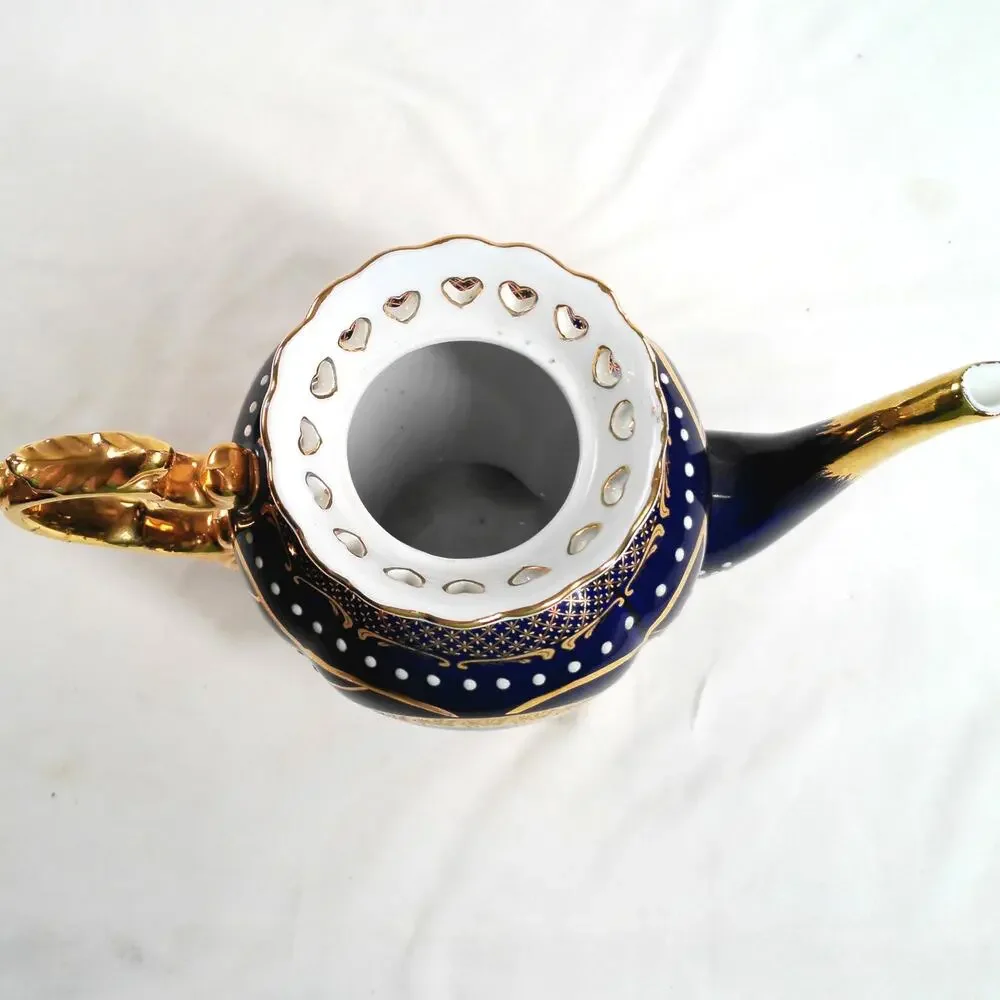 Luigi & Sons Porcelain Coffee Pot Gold Romantic Heart Rim Footed Vase Teapot
